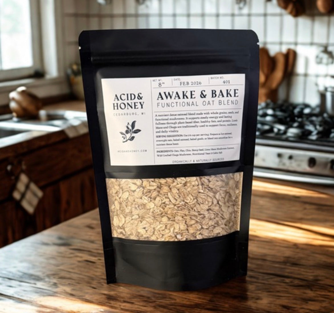 Awake & Bake Functional Oatmeal- Lion’s Mane + Chaga Superfood Oatmeal Blend