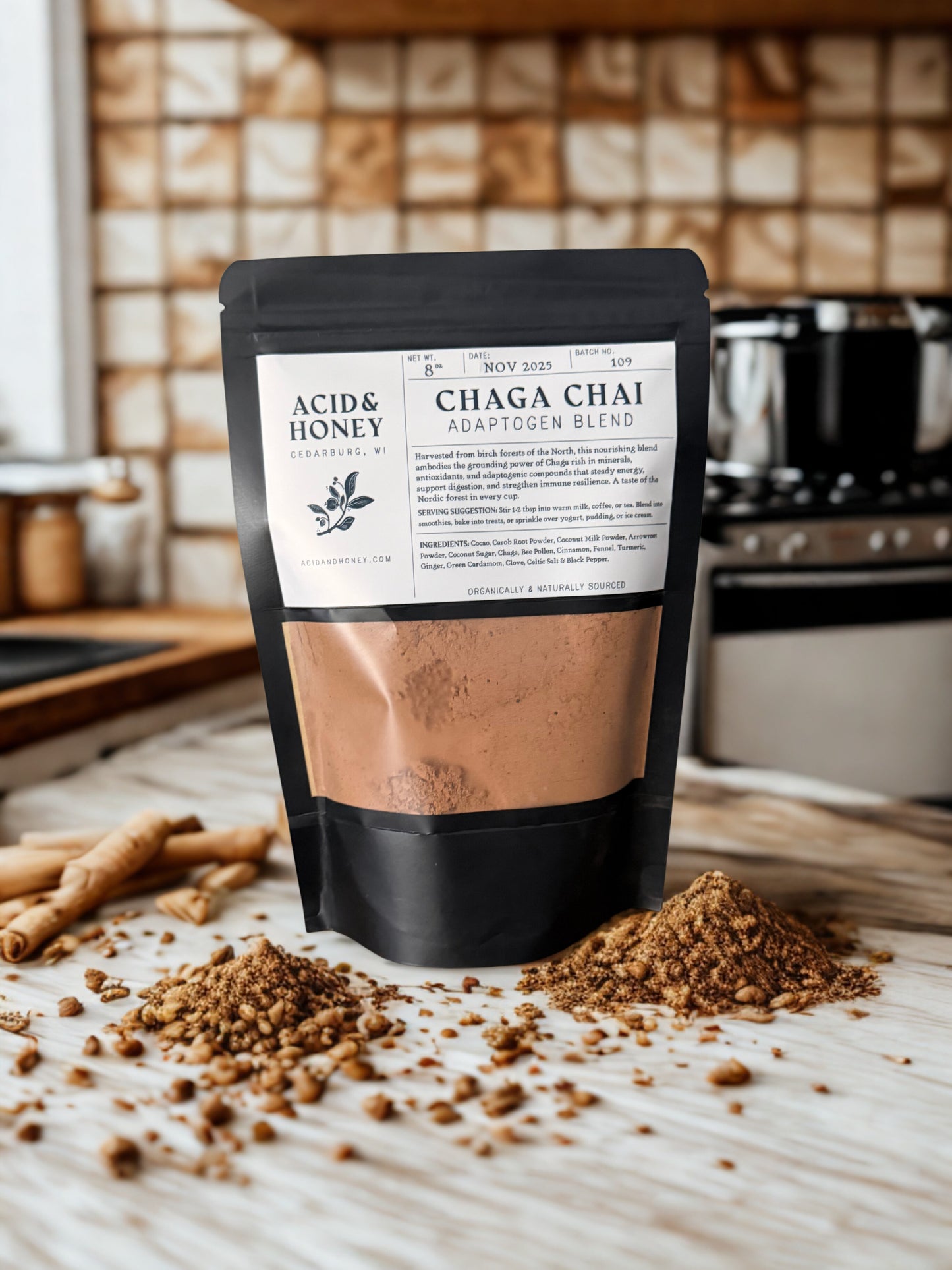 Chaga Chai – Adaptogenic Mushroom Hot Chocolate with Chaga, Cocoa, Bee Pollen & Warming Chai Spices