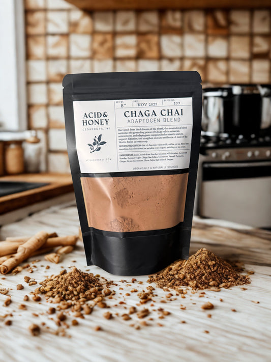 Chaga Chai – Adaptogenic Mushroom Hot Chocolate with Chaga, Cocoa, Bee Pollen & Warming Chai Spices