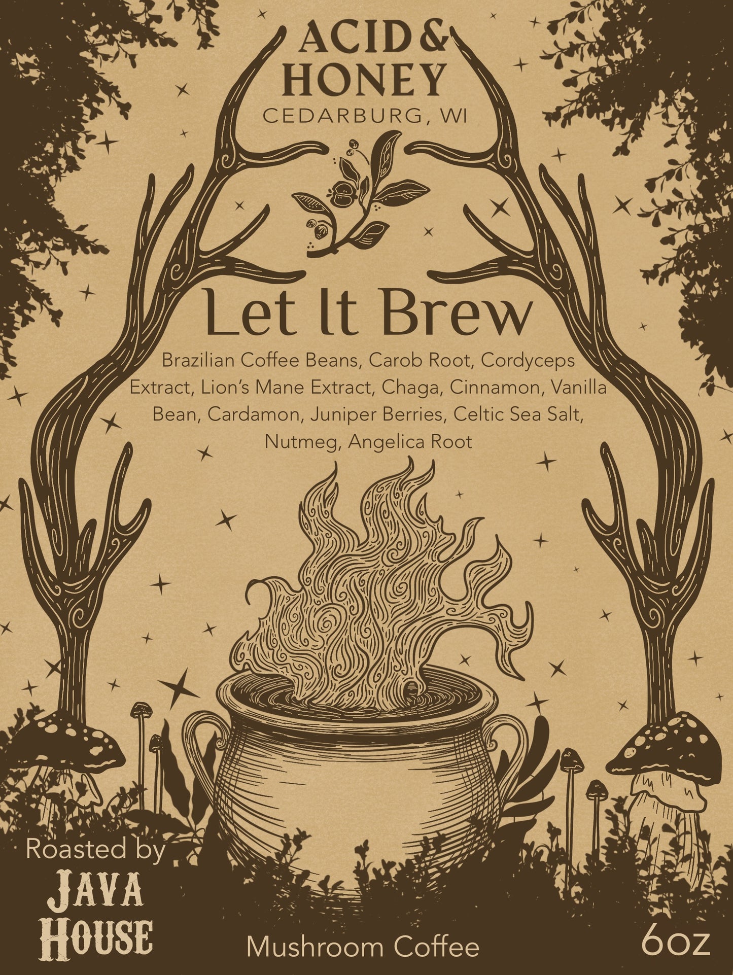 Let It Brew – Adaptogenic Mushroom Coffee with Lion’s Mane, Cordyceps, Chaga & Botanical Spices for Focus, Energy & Stress Support