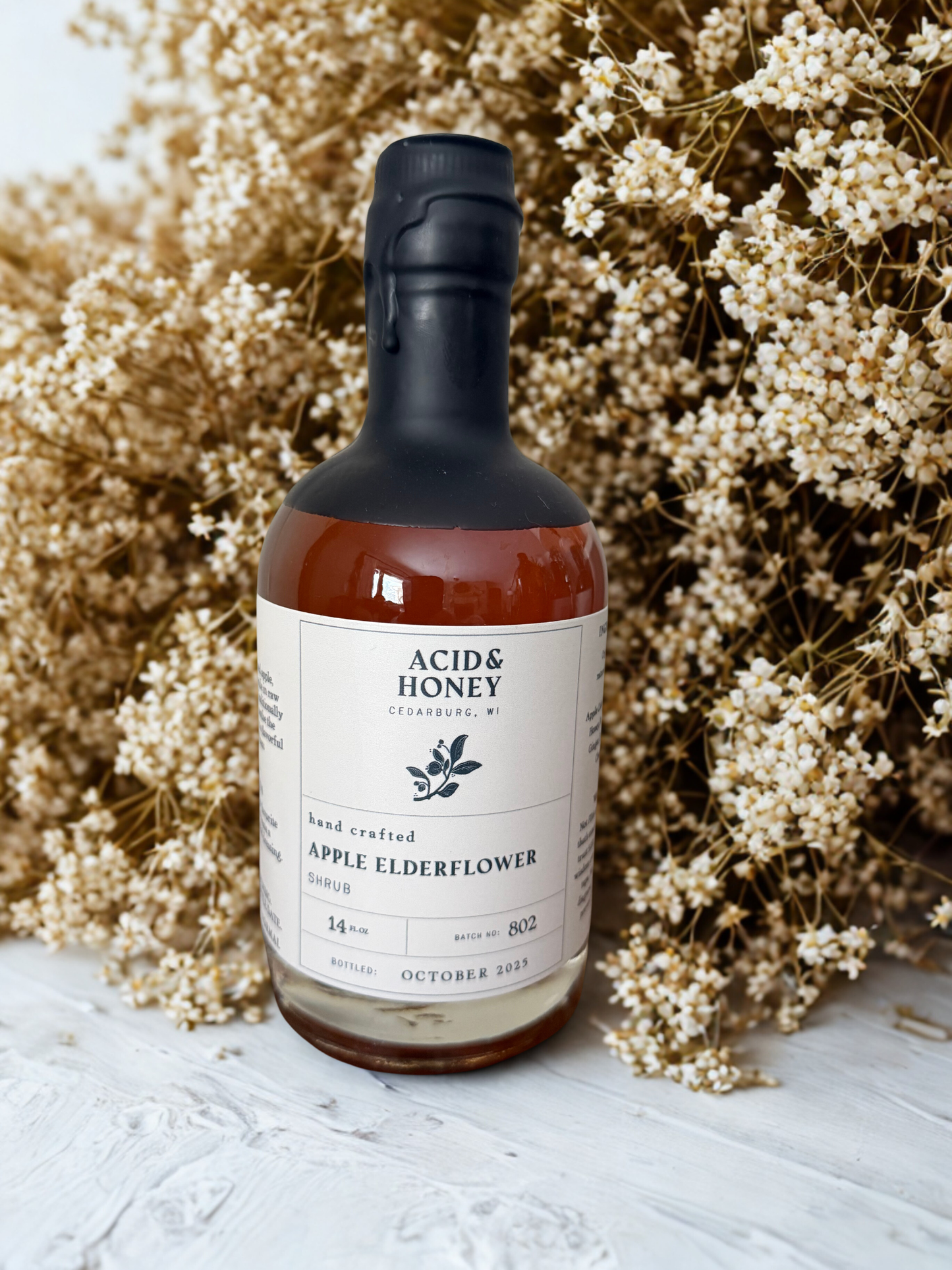 Apple Elderflower Shrub – Organic Botanical Drinking Vinegar with Raw Apple Cider Vinegar & Honey for Digestion & Daily Wellnes